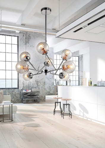 Závěsné svítidlo Best 8 světel chrom sklo s nastavitelnou výškou do obýváku a jídelny