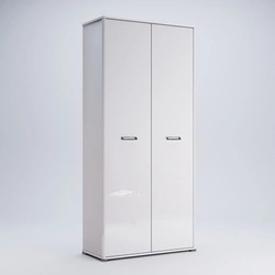 Bílá lesklá šatní skříň Bella dvoudveřová s tyčí a policemi hloubka 40 do ložnice