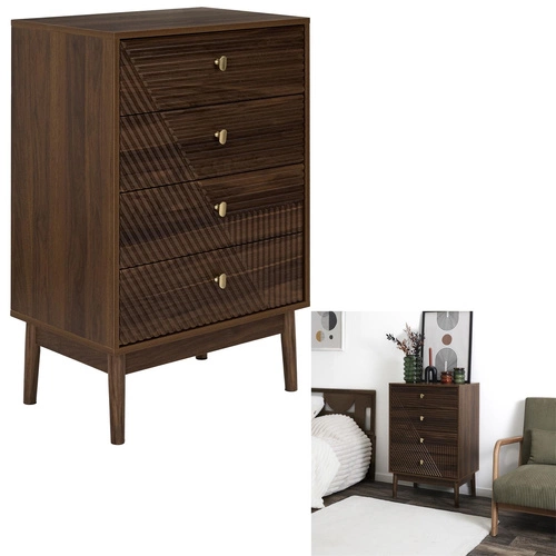 Komoda Tiffany s drážkovanými zásuvkami, ořech, 60 cm, klasická na nožkách do obýváku Intesi