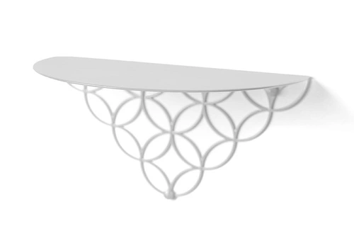 Bílá moderní kovová nástěnná police Holo POLYHEDRA na knihy do obýváku 37 cm