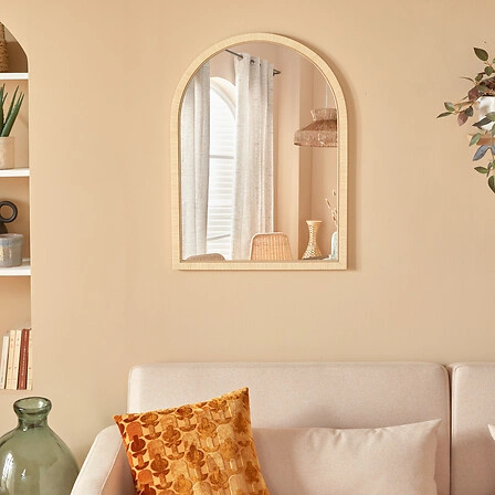 Dekorativní půlkruhové zrcadlo Thea 55x75 cm béžové do obýváku a předsíně Atmosphera