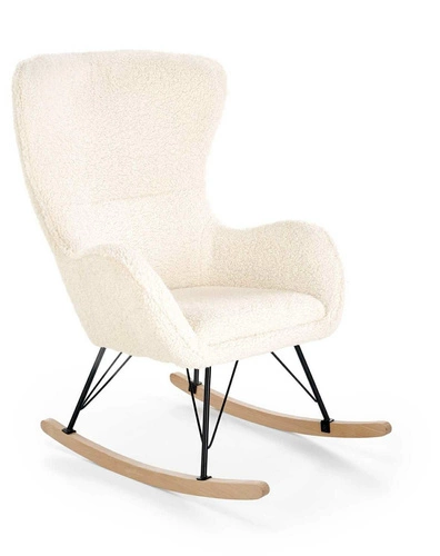 Houpací křeslo Ebra krémové bouclé do obýváku skandinávský na lyžinách ideální na relax