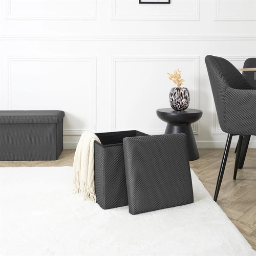 Skládací taburet s úložným prostorem Vels Atom šedý moderní do předsíně a studentského pokoje 38x38 cm