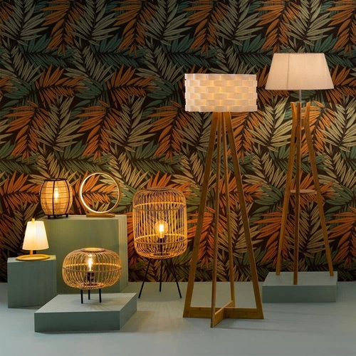 Stojací lampa do obýváku Moki Atmosphera bílá bambusová skandinávská se stínidlem 150 cm