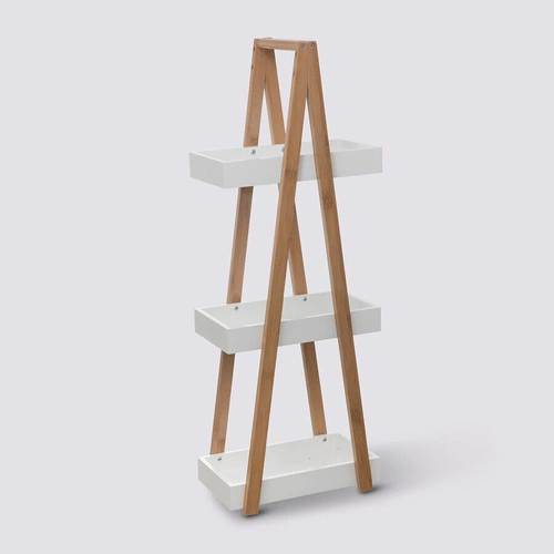 Dřevěný regál Natureo bílý 3 police skandinávský do obýváku, ložnice nebo kanceláře 82 cm