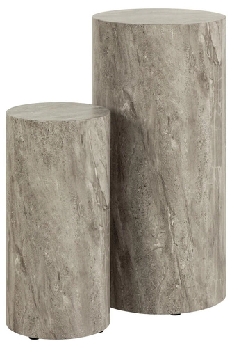 Sada 2 kulatých konferenčních stolků Dice šedý mramor moderní do obývacího pokoje 2v1 Actona