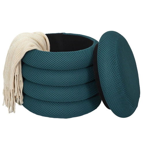 Okrúhlý tyrkysový taburet s úložným prostorem Atom Intesi moderní do obývacího pokoje a ložnice 42 cm