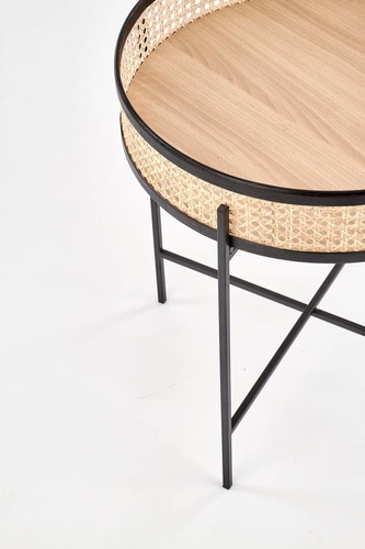 Konferenční stolek Balta kulatý ratanový boho skandinávský 50 cm do obýváku černý Intesi
