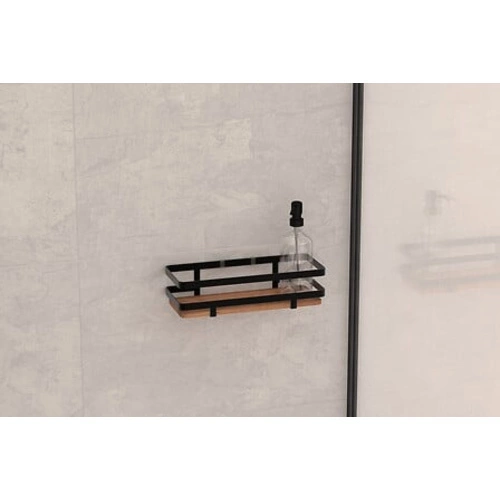 Nástěnná koupelnová polička Blackacia z černého akáciového dřeva bez vrtání 5five simply smart