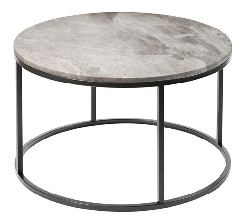 Kulatý mramorový konferenční stolek Pony 85 cm béžový glamour do obýváku na černé podstavě