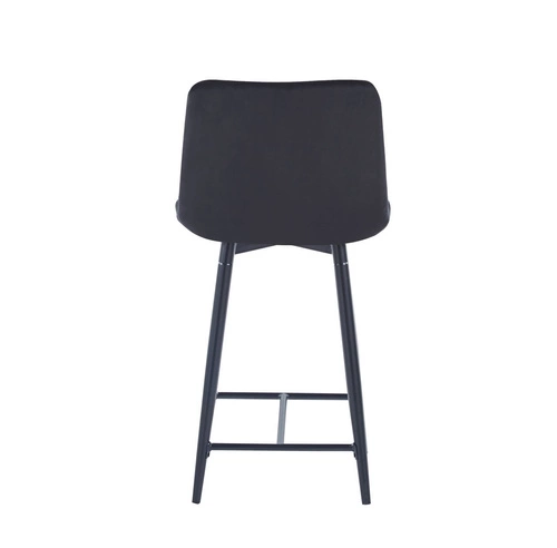 Barová židle Poly Low černý samet s opěrkou do kuchyně a k ostrůvku moderní prošívaná