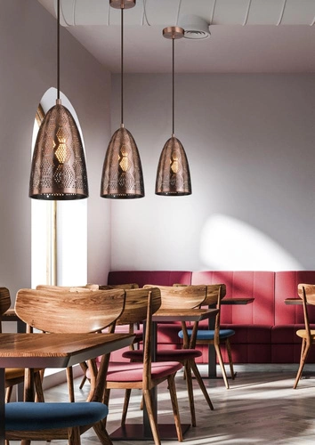 Závěsné svítidlo Sfinks měděné, vzdušné, nastavitelné do obýváku a jídelny, industriální