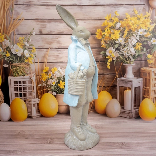Velikonoční figurka Pan Zajíc Intesi 80 cm šedo-bílá stojící dekorace na komodu nebo podlahu