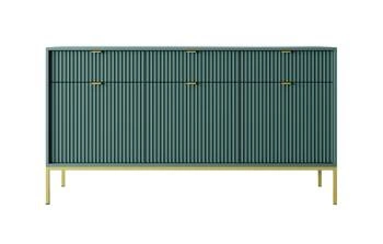 Moderní zelená komoda Delicious s drážkováním na vysokých nohách 154 cm do obývacího pokoje Intesi