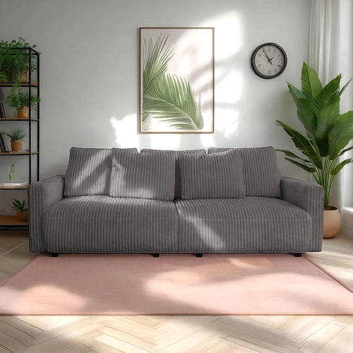 Rozkládací pohovka Loppie manšestrová s funkcí spaní do obýváku tmavě šedá moderní