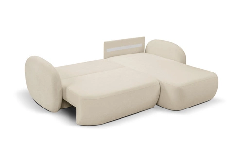 Rohová rozkládací pohovka Salby béžová moderní pravá do obýváku s úložným prostorem Intesi