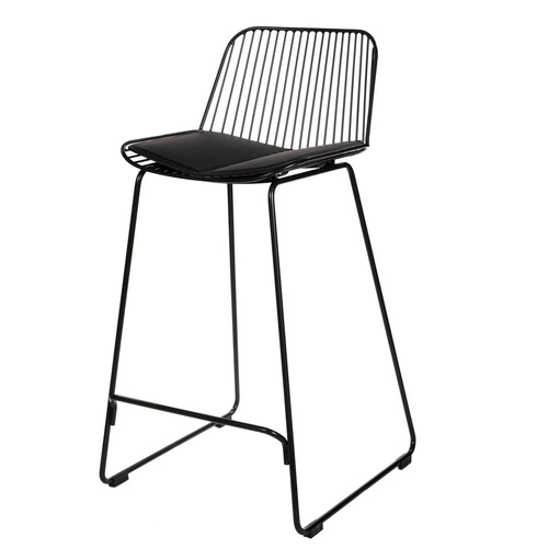 Barová židle Dill Low černá s opěrkou, kovová s ekokůží, industriální do kuchyně 66 cm Intesi