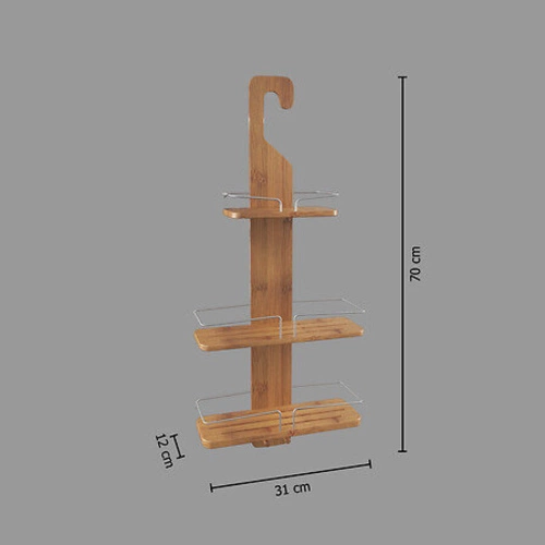 Bambusová koupelnová police do sprchy 3patrová s háčky
