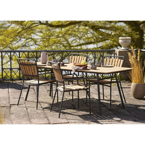 Zahradní stůl Cleveland 220x90 cm z teakového dřeva na terasu s černými nohami