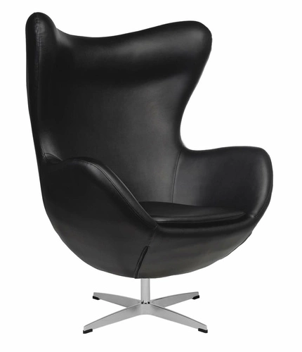 Kožené otočné křeslo ušák Egg černé s houpací funkcí do obýváku a kanceláře moderní