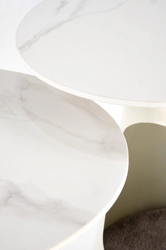 Sada 2 kulatých konferenčních stolků Mae bílý mramor moderní do obýváku s pelíškem