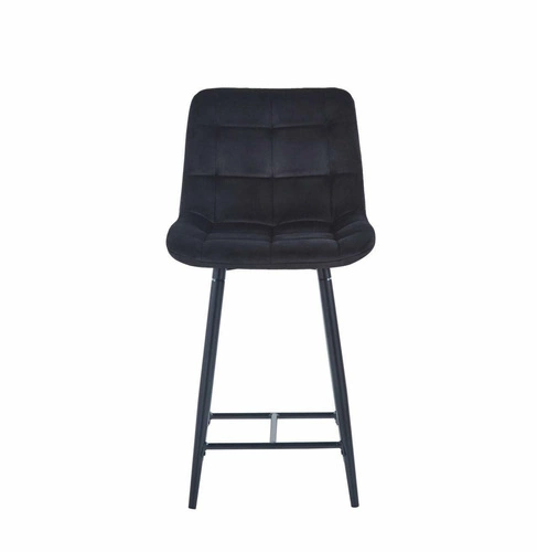 Barová židle Poly Low černý samet s opěrkou do kuchyně a k ostrůvku moderní prošívaná