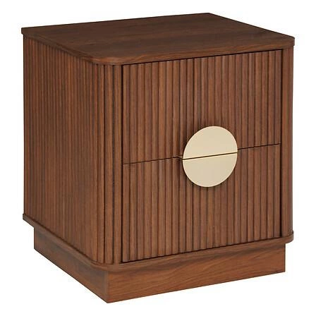 Noční stolek Atmosphera Wany 45 cm ořechový, 2 zásuvky, japandi/boho styl, elegantní frézované čelo