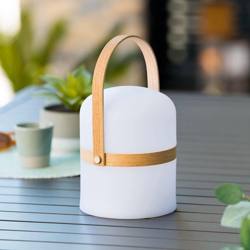 Moderní bílá stolní LED lampa Kiara Atmosphera na zahradu a terasu, akumulátorová se stmívačem