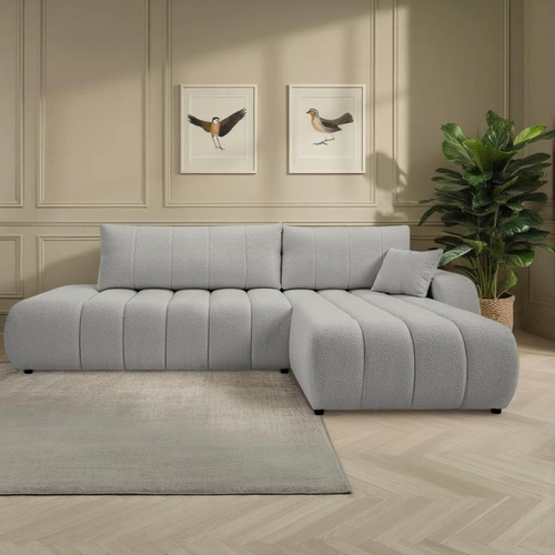 Rohová rozkládací pohovka Hobro šedá pravá do obýváku s úložným prostorem moderní Intesi