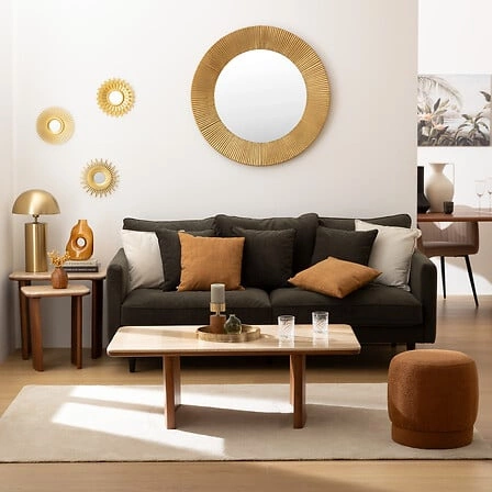 Sada 2 konferenčních stolků Jivan obdélníkový travertin dřevěný skandinávský do obývacího pokoje Atmosphera