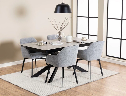 Rozkládací jídelní stůl Irwine Actona šedá keramická deska černé nohy moderní 168–210x90 cm