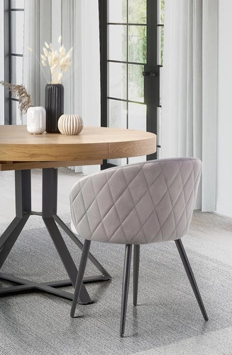 Rozkládací kulatý stůl Merry dub zlatý černé nohy moderní do jídelny a obýváku 120–160 cm