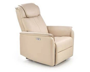 Rozkládací křeslo do obýváku Paradise béžové s relaxační funkcí a houpáním, ekokůže, moderní
