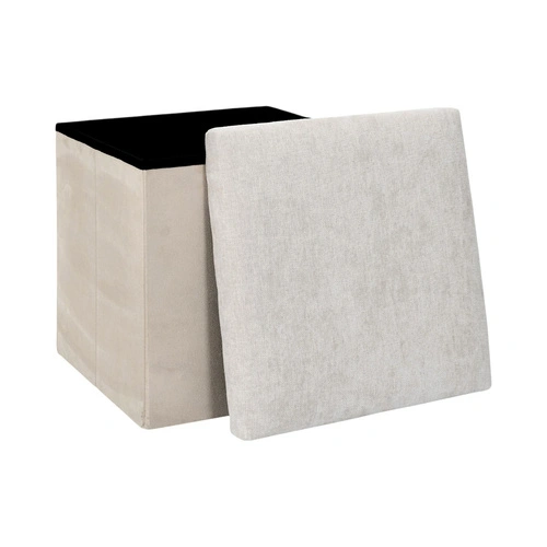 Béžový sametový taburet Vels s úložným prostorem do předsíně 38x38 cm