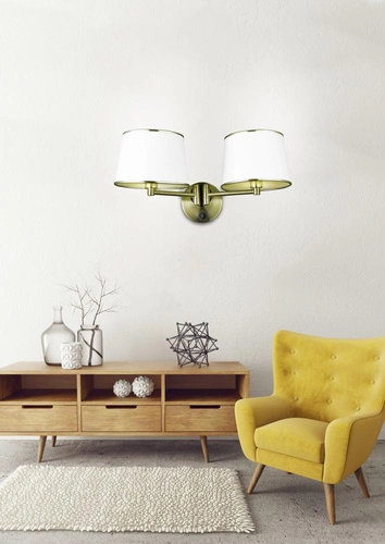 Nástěnné svítidlo Ibis klasické dvojité s bílým stínidlem a vypínačem do ložnice CANDELLUX