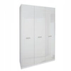 Třídveřová šatní skříň Bella bílý lesk moderní s policemi a tyčí do ložnice