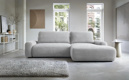 Rohová manšestrová rozkládací pohovka do obýváku pravá šedá moderní Intesi