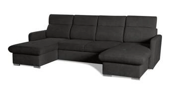 Rohová sedací souprava Limi U s rozkladem pro spaní, moderní antracit, úložný prostor Intesi