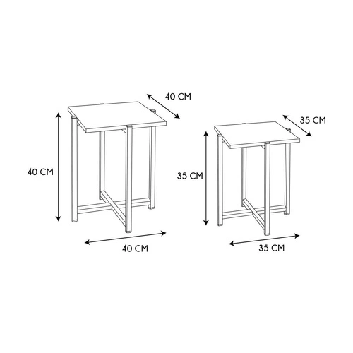 Sada 2 čtvercových konferenčních stolků Loka moderní loftový do obýváku přírodní černý