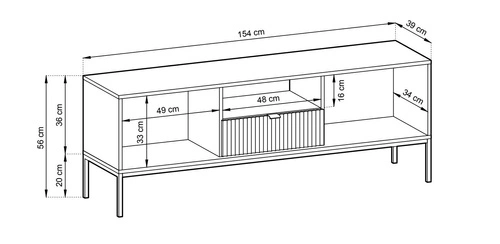 TV stolek Delicious černý rýhovaný glamour do obýváku na vysokých nohách 154 cm