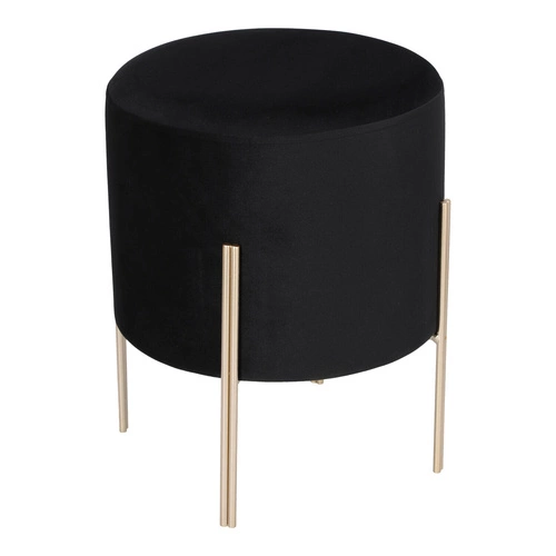 Černý sametový taburet Living Velvet na zlatých nohách kulatý do obýváku ve stylu glamour