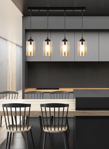 Závěsná lampa Bistro černá 4x40W E27 stínítko hnědé