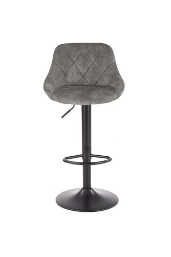Šedá sametová barová židle Nang s opěrkou, otočná a výškově nastavitelná, moderní do kuchyně a k ostrůvku Intesi