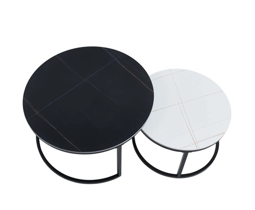 Sada 2 kulatých keramických konferenčních stolků Silas černý a bílý moderní do obýváku