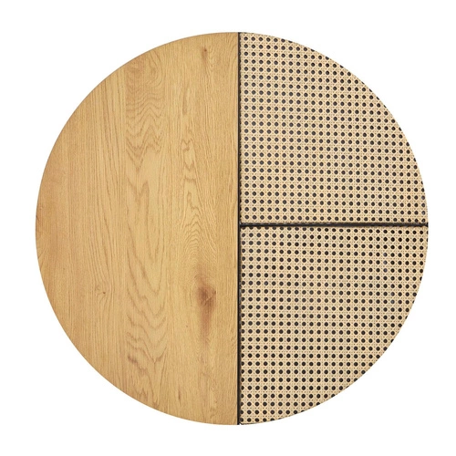 Sada 2 kulatých konferenčních stolků Namiga boho ratan dub zlatý a černý do obýváku 2v1