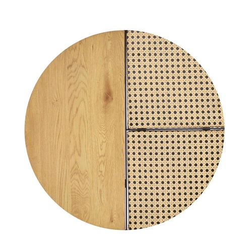 Sada 2 kulatých konferenčních stolků Namiga boho ratan dub zlatý a černý do obýváku 2v1