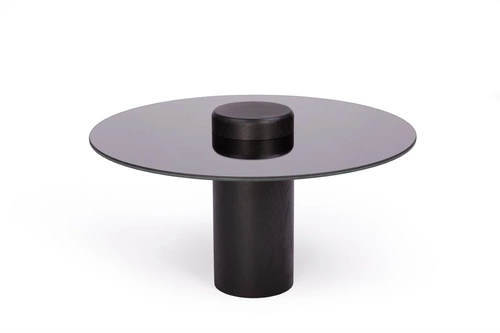 Kulatý konferenční stolek TYK 630 se zrcadlovou deskou, černý dub, moderní do obýváku NORDIFRA