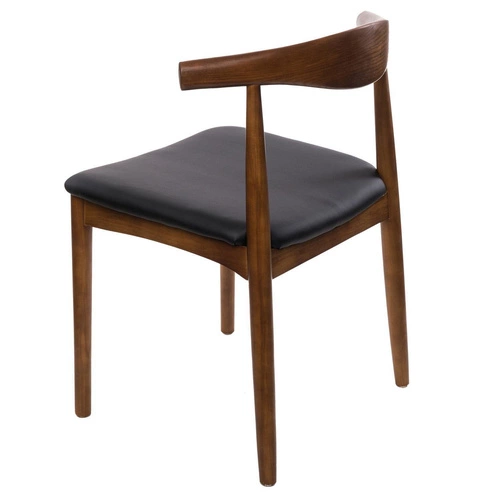 Dřevěná jídelní židle Codo inspirovaná Elbow Chair, čalouněná hnědou ekokůží