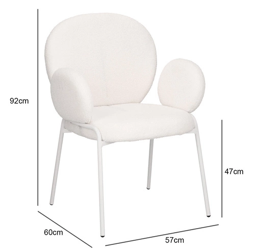 Čalouněná židle Bianco do jídelny a obýváku boho bílá s područkami boucle Intesi