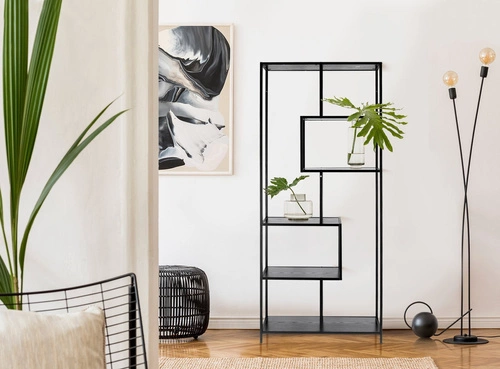 Vysoká černá kovová knihovna do obýváku Seaford II 77 cm Intesi